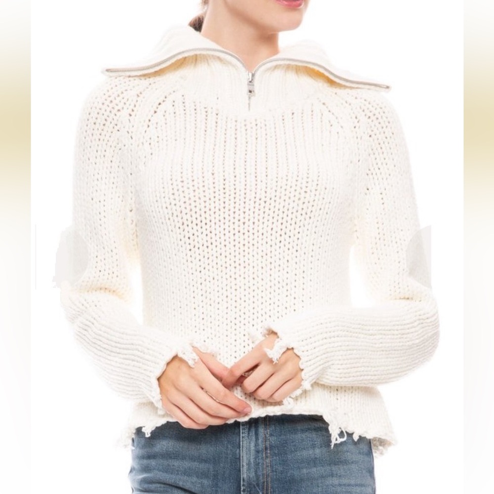 RtA Dom Half Zip Sweater in White
